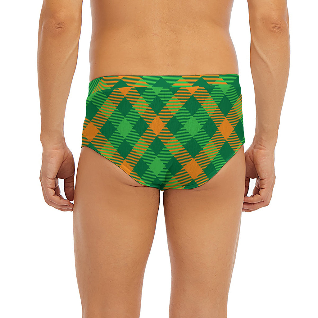 Green And Orange Buffalo Plaid Print Men's Briefs
