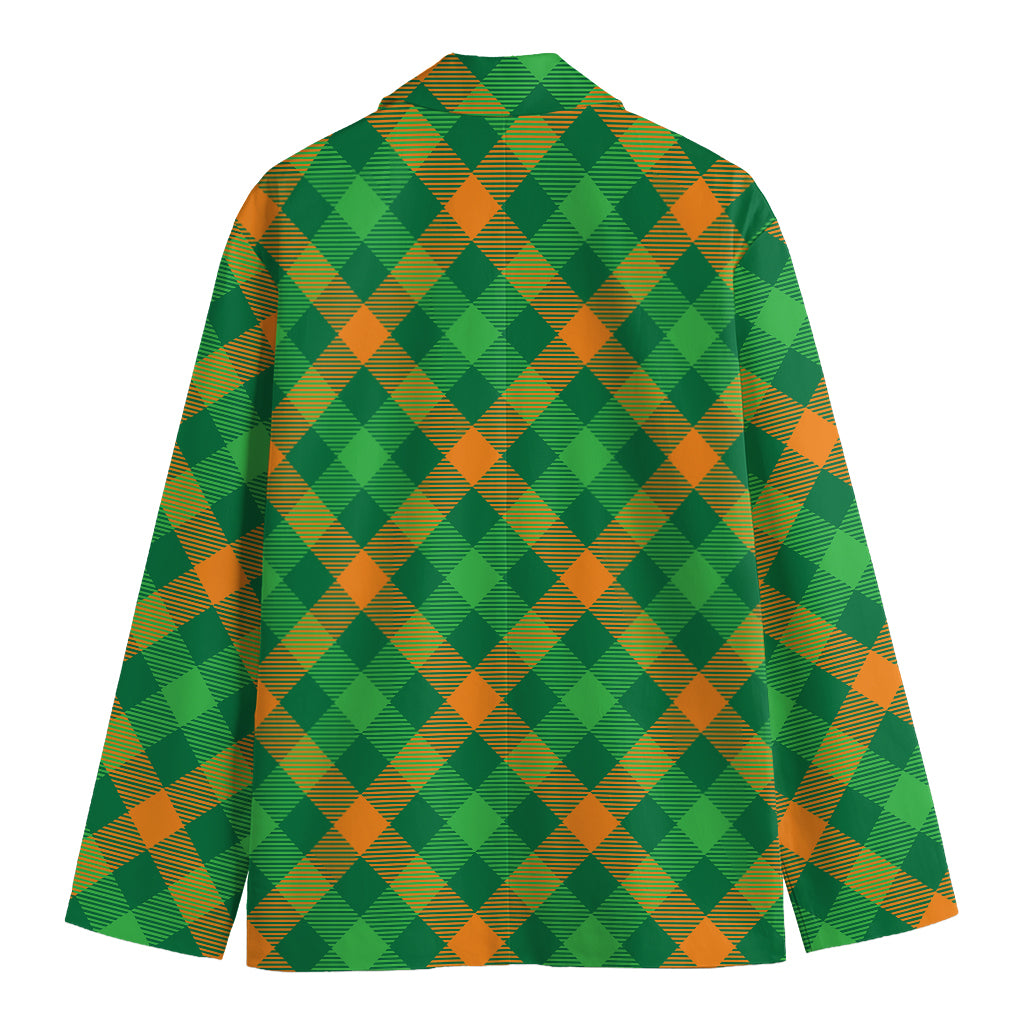 Green And Orange Buffalo Plaid Print Men's Cotton Blazer
