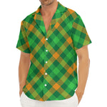 Green And Orange Buffalo Plaid Print Men's Deep V-Neck Shirt