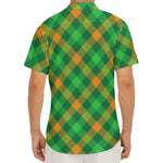 Green And Orange Buffalo Plaid Print Men's Deep V-Neck Shirt