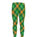 Green And Orange Buffalo Plaid Print Men's Leggings