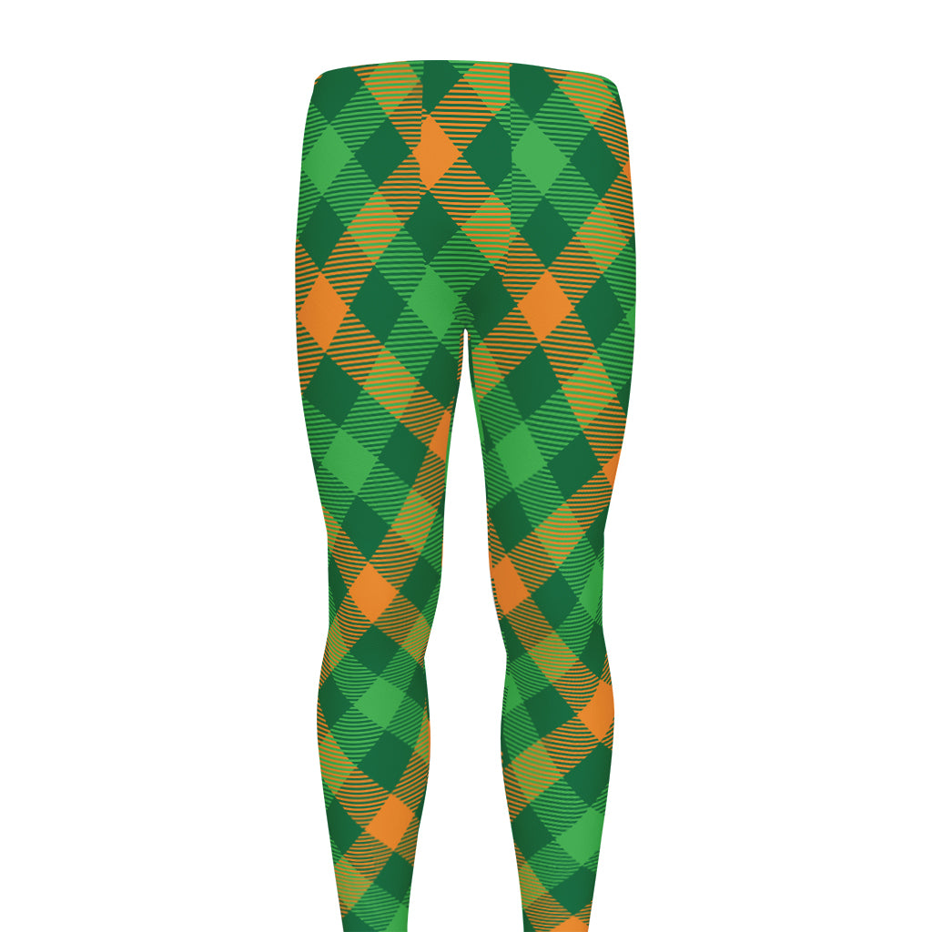Green And Orange Buffalo Plaid Print Men's leggings