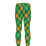 Green And Orange Buffalo Plaid Print Men's leggings