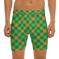 Green And Orange Buffalo Plaid Print Men's Long Boxer Briefs