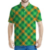 Green And Orange Buffalo Plaid Print Men's Polo Shirt