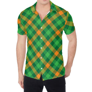 Green And Orange Buffalo Plaid Print Men's Shirt