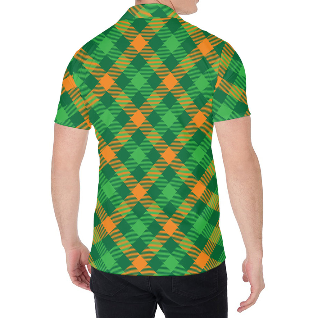 Green And Orange Buffalo Plaid Print Men's Shirt