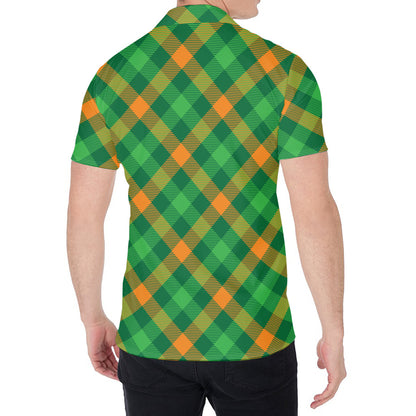 Green And Orange Buffalo Plaid Print Men's Shirt