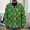 Green And Orange Buffalo Plaid Print Men's Shirt Jacket