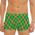 Green And Orange Buffalo Plaid Print Men's Short Boxer Briefs
