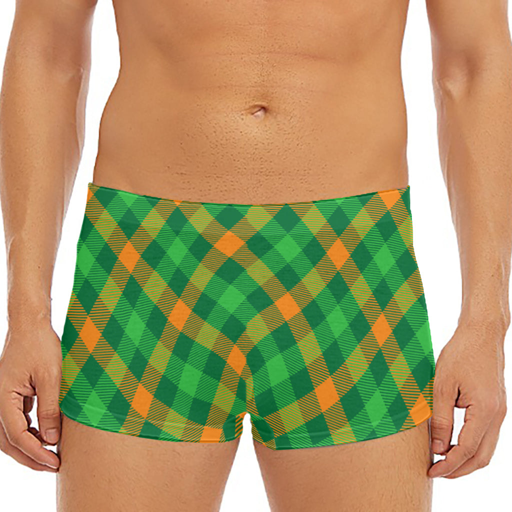 Green And Orange Buffalo Plaid Print Men's Short Boxer Briefs