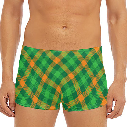 Green And Orange Buffalo Plaid Print Men's Short Boxer Briefs