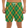 Green And Orange Buffalo Plaid Print Men's Split Running Shorts