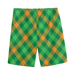 Green And Orange Buffalo Plaid Print Men's Sports Shorts