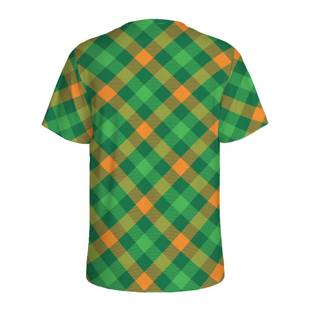Green And Orange Buffalo Plaid Print Men's Sports T-Shirt
