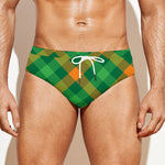 Green And Orange Buffalo Plaid Print Men's Swim Briefs