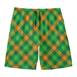 Green And Orange Buffalo Plaid Print Men's Swim Trunks