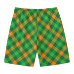 Green And Orange Buffalo Plaid Print Men's Swim Trunks
