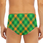 Green And Orange Buffalo Plaid Print Men's Triangle Swim Briefs
