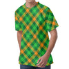 Green And Orange Buffalo Plaid Print Men's Velvet T-Shirt