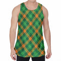 Green And Orange Buffalo Plaid Print Men's Velvet Tank Top
