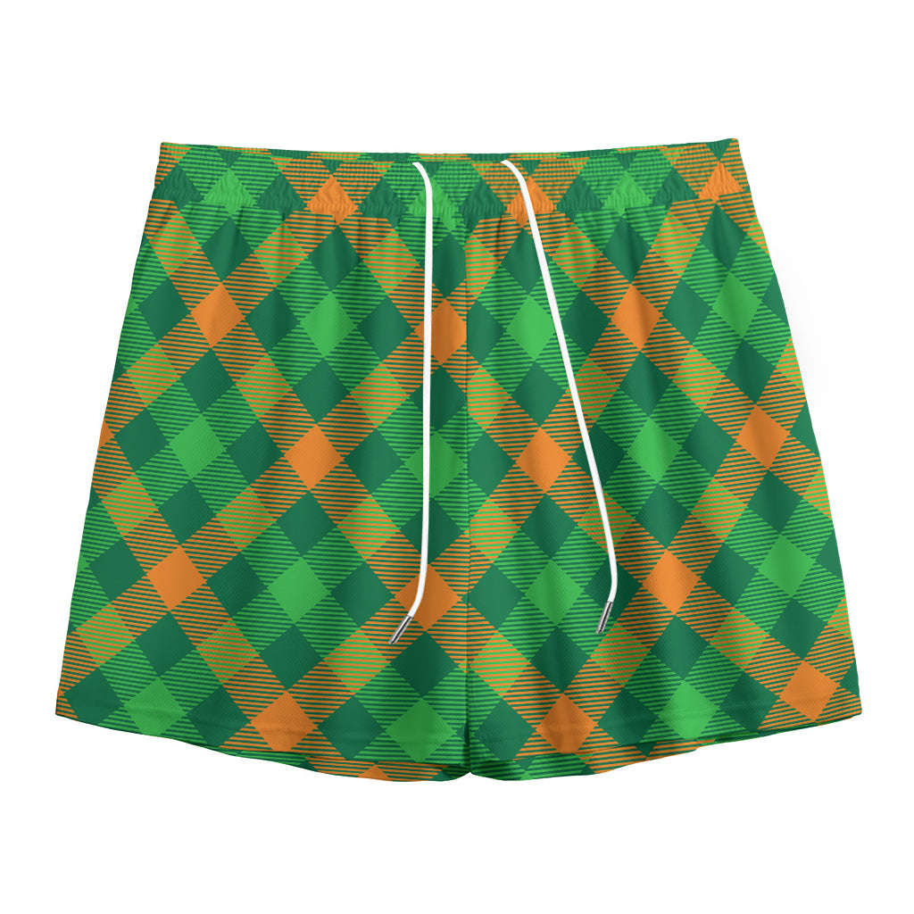 Green And Orange Buffalo Plaid Print Mesh Shorts