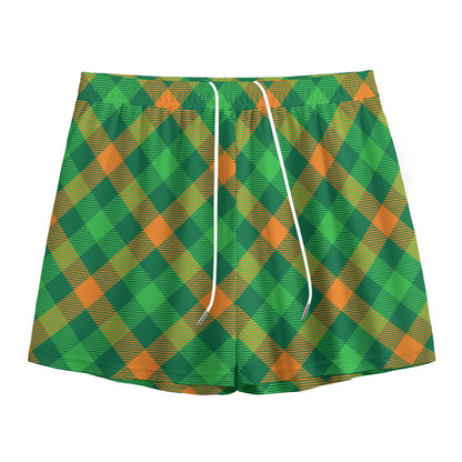 Green And Orange Buffalo Plaid Print Mesh Shorts