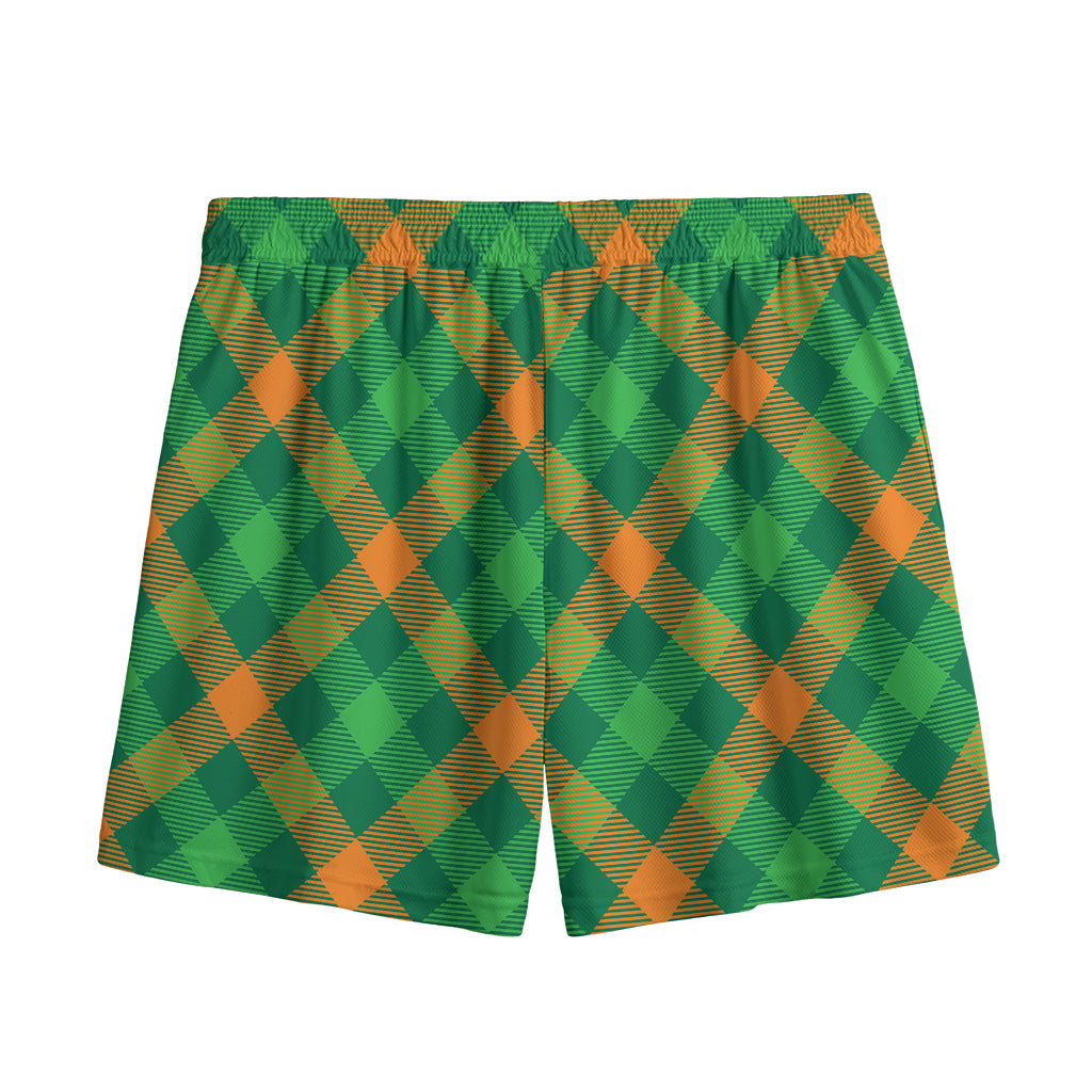 Green And Orange Buffalo Plaid Print Mesh Shorts