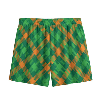 Green And Orange Buffalo Plaid Print Mesh Shorts