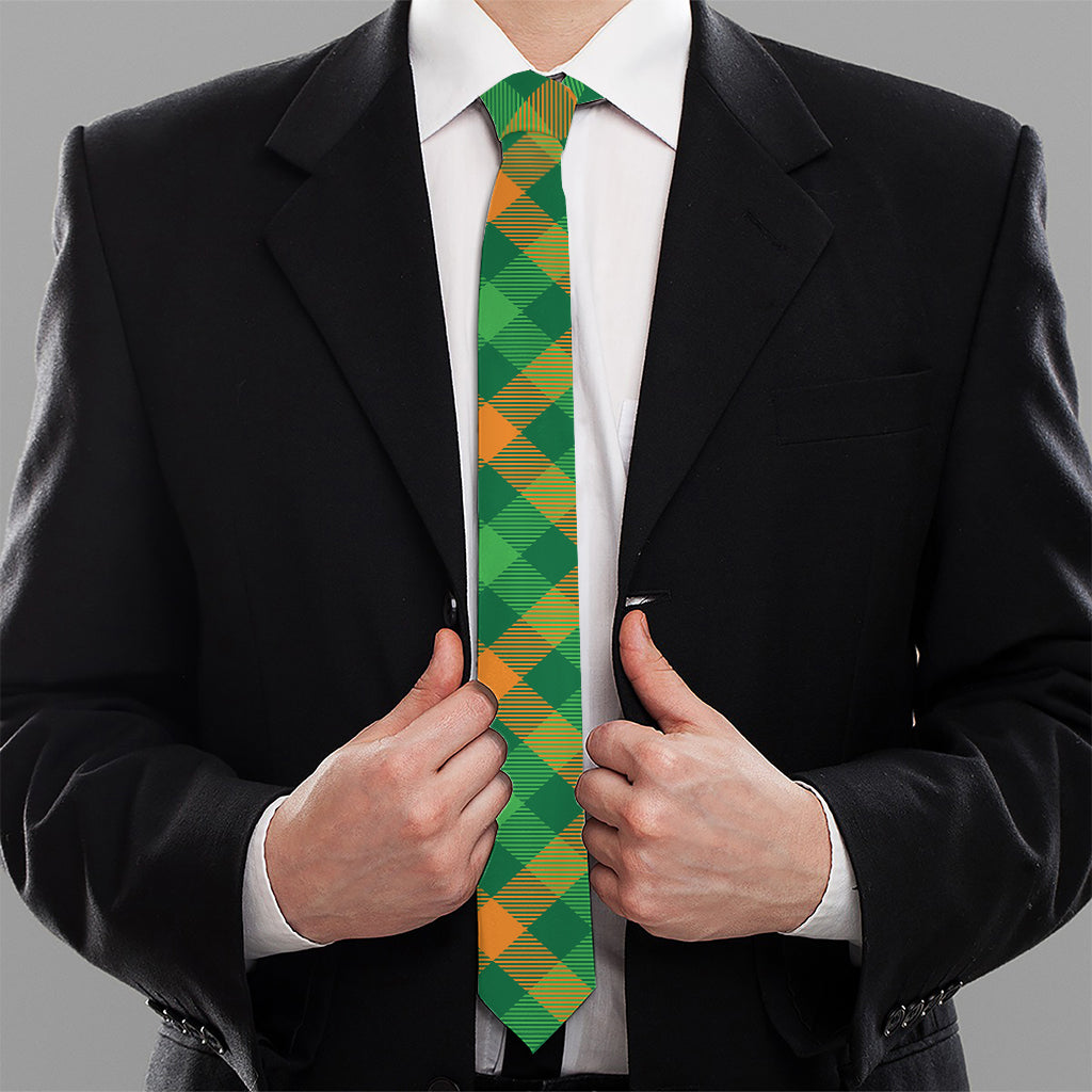 Green And Orange Buffalo Plaid Print Necktie