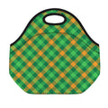 Green And Orange Buffalo Plaid Print Neoprene Lunch Bag