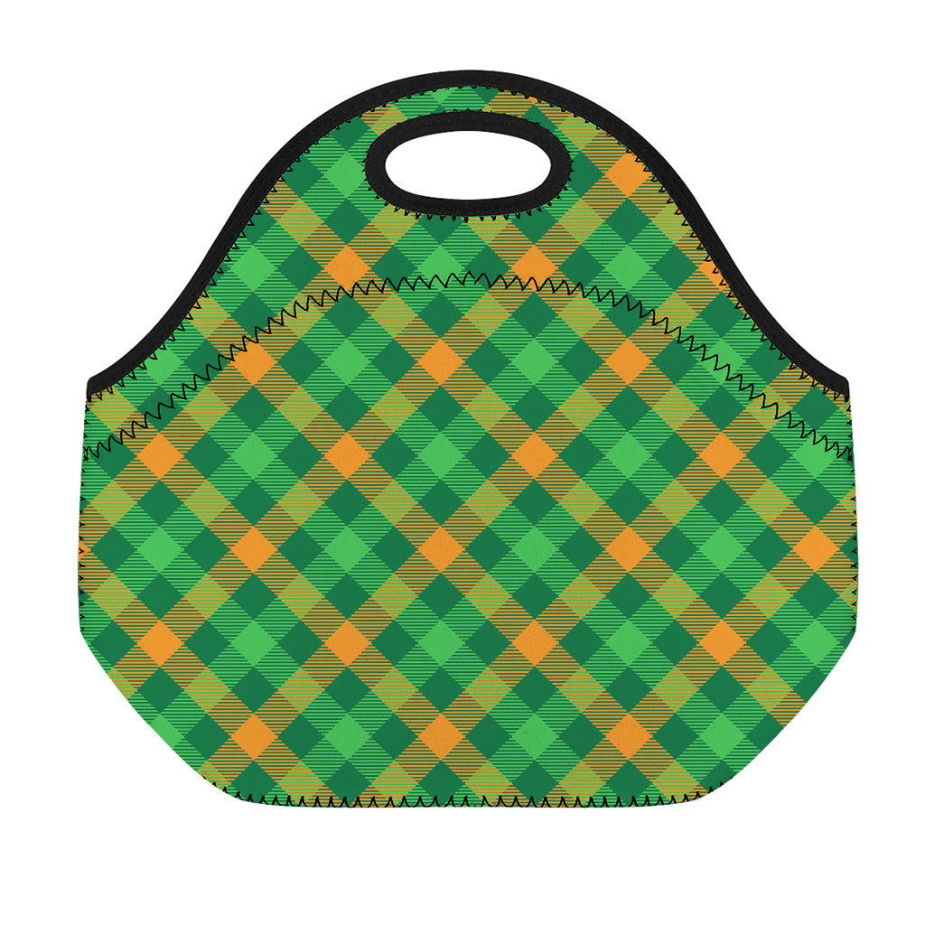 Green And Orange Buffalo Plaid Print Neoprene Lunch Bag