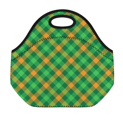 Green And Orange Buffalo Plaid Print Neoprene Lunch Bag