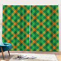 Green And Orange Buffalo Plaid Print Pencil Pleat Curtains