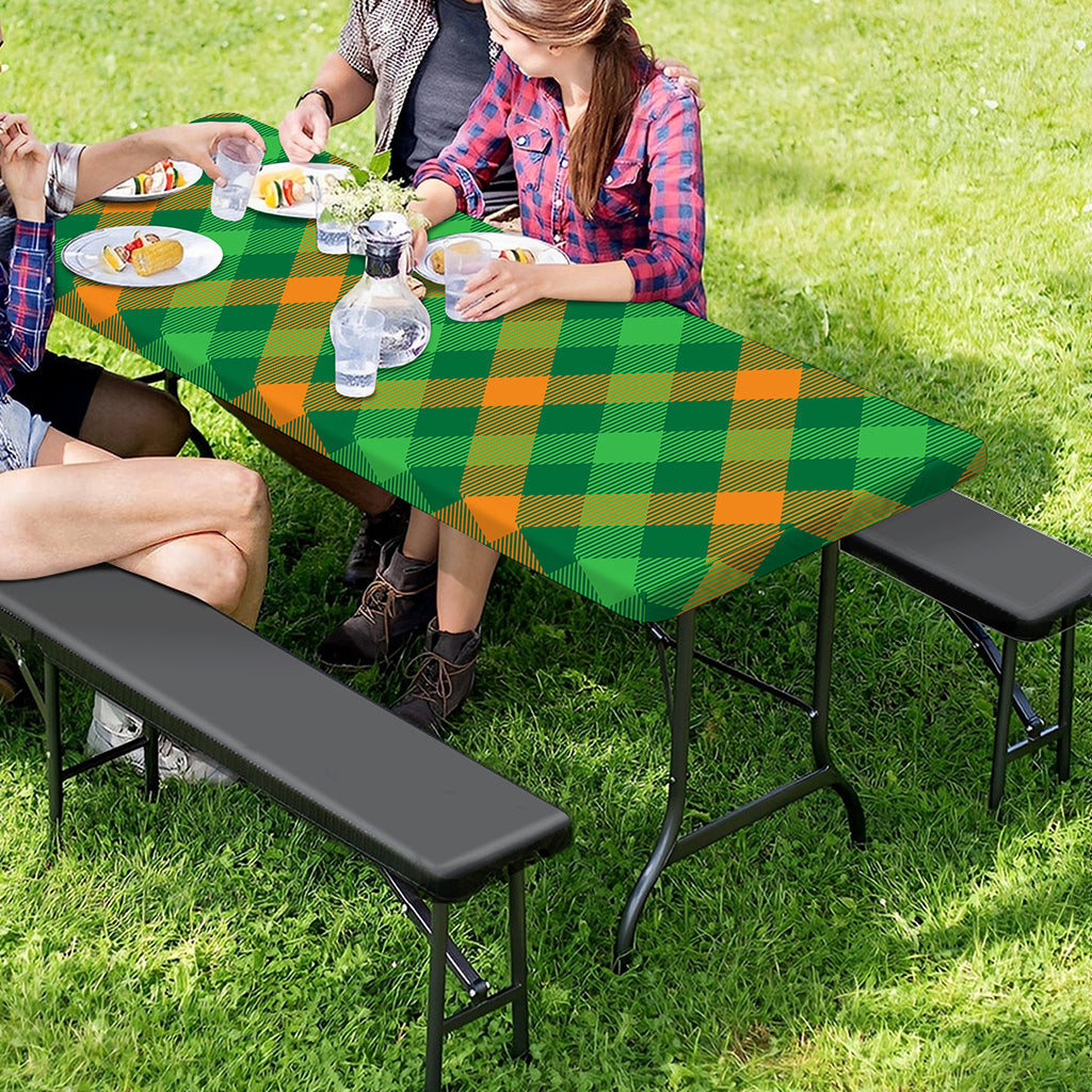 Green And Orange Buffalo Plaid Print Picnic Table Cover