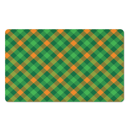 Green And Orange Buffalo Plaid Print Polyester Doormat