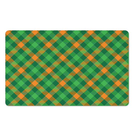 Green And Orange Buffalo Plaid Print Polyester Doormat