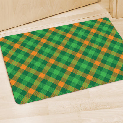 Green And Orange Buffalo Plaid Print Polyester Doormat