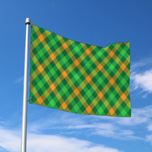 Green And Orange Buffalo Plaid Print Polyester Flag