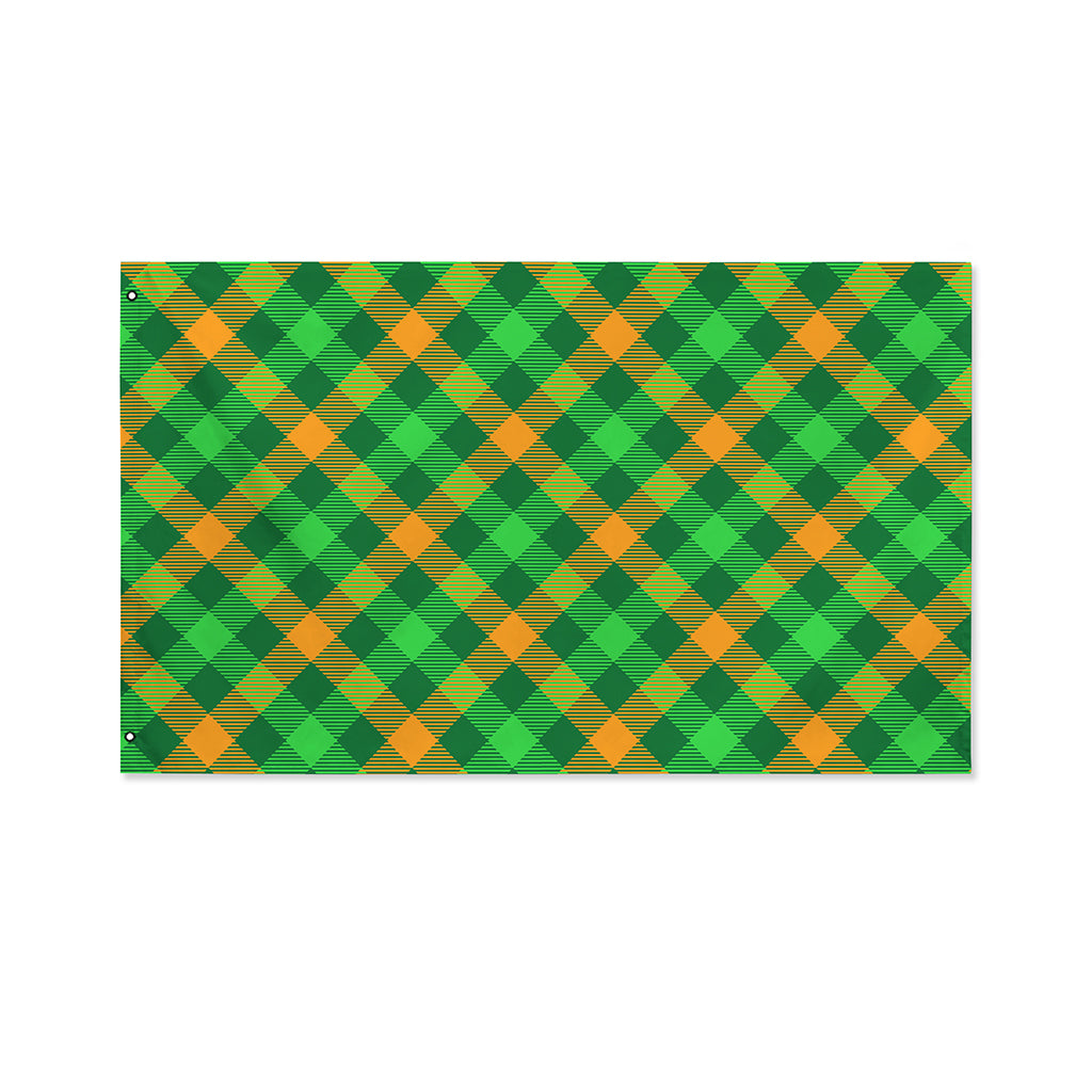 Green And Orange Buffalo Plaid Print Polyester Flag