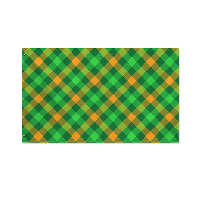 Green And Orange Buffalo Plaid Print Polyester Flag