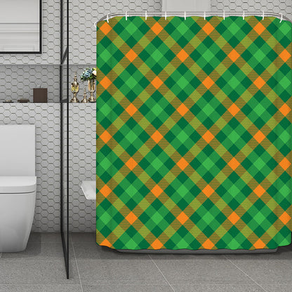 Green And Orange Buffalo Plaid Print Polyester Shower Curtain