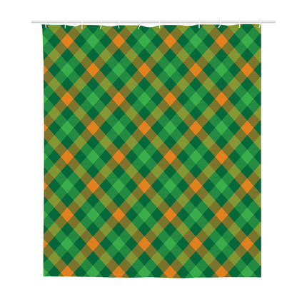 Green And Orange Buffalo Plaid Print Polyester Shower Curtain