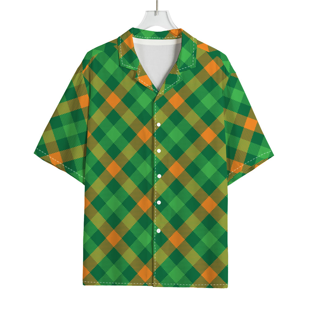 Green And Orange Buffalo Plaid Print Rayon Hawaiian Shirt