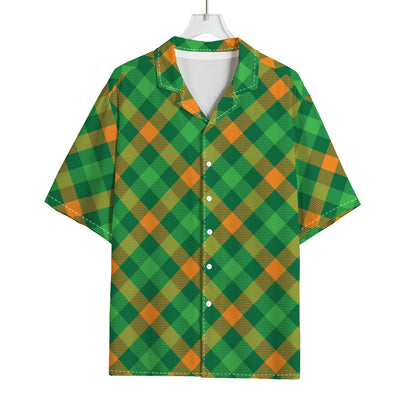 Green And Orange Buffalo Plaid Print Rayon Hawaiian Shirt