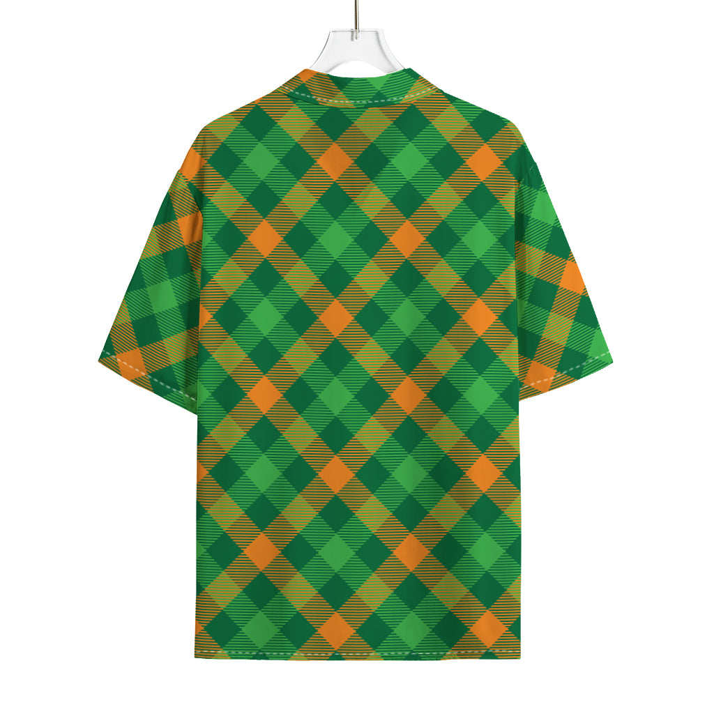 Green And Orange Buffalo Plaid Print Rayon Hawaiian Shirt