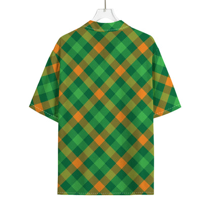 Green And Orange Buffalo Plaid Print Rayon Hawaiian Shirt