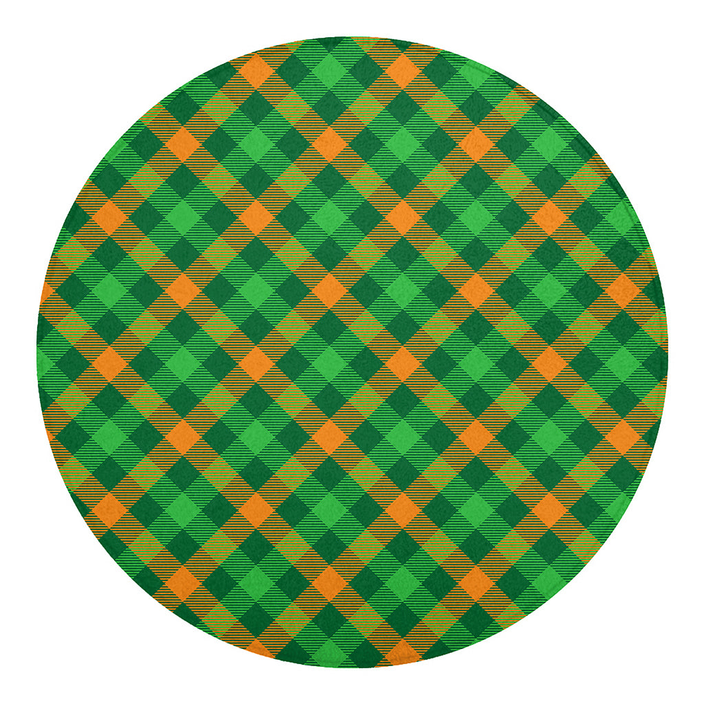Green And Orange Buffalo Plaid Print Round Blanket
