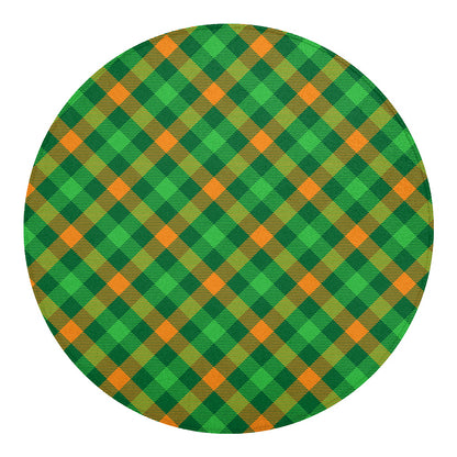 Green And Orange Buffalo Plaid Print Round Blanket