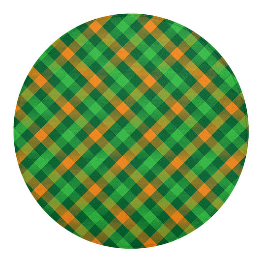 Green And Orange Buffalo Plaid Print Round Blanket